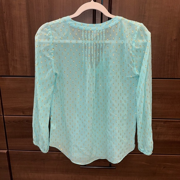 Lily Pulitzer Aqua and Gold Blouse XS - Picture 10 of 12